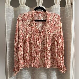 Anthropologie Red and Cream Floral Blouse